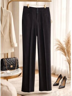 Classic Black Trousers With Button Detail NWT